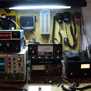 This is my testing station that consists of a 1. Astron VS-35M power supply,2. Conar model 282 signal generator, 3. B&K 35mhz scope,4. Dosy-TC-4002-PS