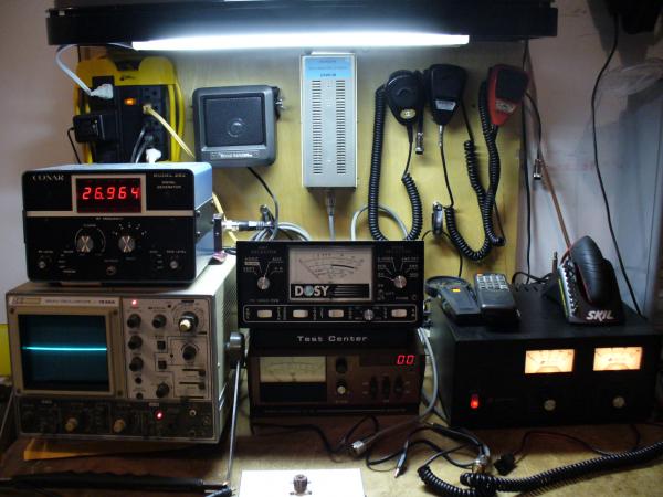 This is my testing station that consists of a 1. Astron VS-35M power supply,2. Conar model 282 signal generator, 3. B&K 35mhz scope,4. Dosy-TC-4002-PS