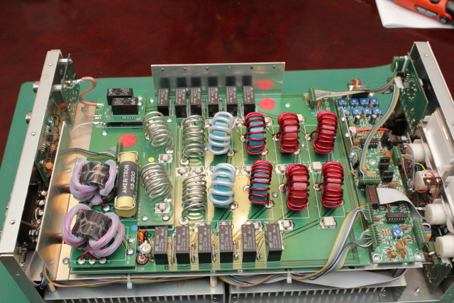 Inside showing filter board, combiner, and other boards